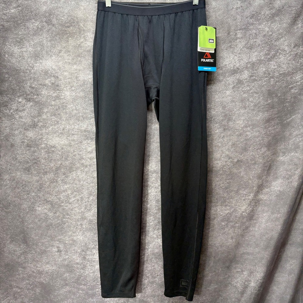 REI Mens Polartec Power Dry Midweight Base Layer Pants Black Size M New Hiking